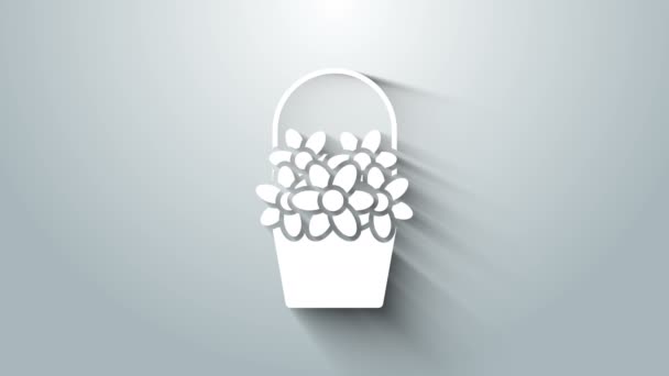 Flores Blancas en un icono de cesta aislado sobre fondo gris. Animación gráfica de vídeo 4K — Vídeos de Stock