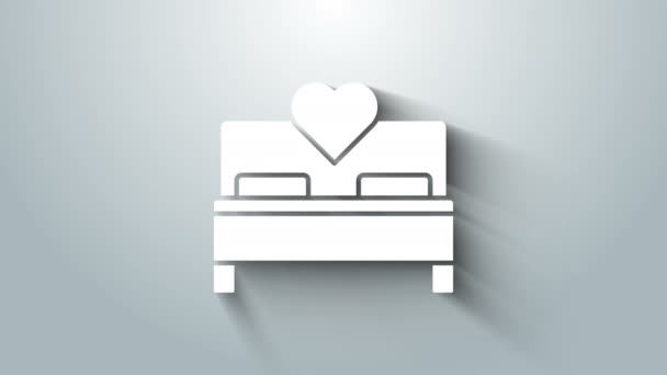 Ícone de quarto branco isolado no fundo cinza. Casamento, amor, símbolo de casamento. Quarto ícone criativo da coleção lua de mel. Animação gráfica em movimento de vídeo 4K — Vídeo de Stock
