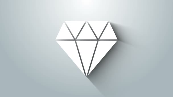 Το εικονίδιο White Diamond απομονώθηκε σε γκρι φόντο. Το σύμβολο του κοσμήματος. Τζεμ Στόουν. 4K Γραφική κίνηση κίνησης βίντεο — Αρχείο Βίντεο