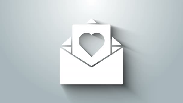 Envelope branco com ícone de coração Valentine isolado em fundo cinza. Mensagem de amor. Carta de amor e romance. Animação gráfica em movimento de vídeo 4K — Vídeo de Stock