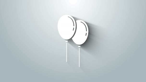 Globos blancos con icono de cinta aislado sobre fondo gris. Animación gráfica de vídeo 4K — Vídeo de stock