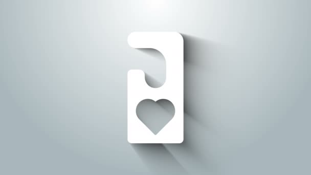 Bianco Si prega di non disturbare con l'icona del cuore isolato su sfondo grigio. Hotel Porta Hanger Tags. Animazione grafica 4K Video motion — Video Stock