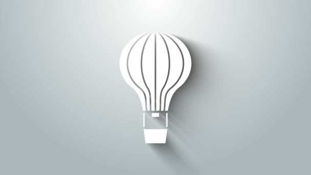 Biała ikona balonu na gorące powietrze na szarym tle. Transport lotniczy na podróż. 4K Animacja graficzna ruchu wideo — Wideo stockowe
