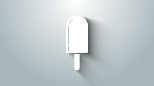 Icono de helado blanco aislado sobre fondo gris. Dulce símbolo. Animación gráfica de vídeo 4K — Vídeos de Stock