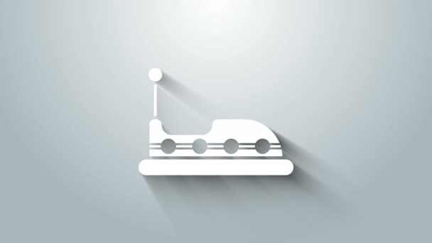 Weiße Autoscooter-Ikone auf grauem Hintergrund. Freizeitpark. Spielplatz für Kinder, Freizeitpark. 4K Video Motion Grafik Animation — Stockvideo