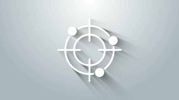 White Target sport pro natáčení soutěže ikona izolované na šedém pozadí. Čistý cíl s čísly pro střelnici nebo střelbu z pistole. Grafická animace pohybu videa 4K — Stock video