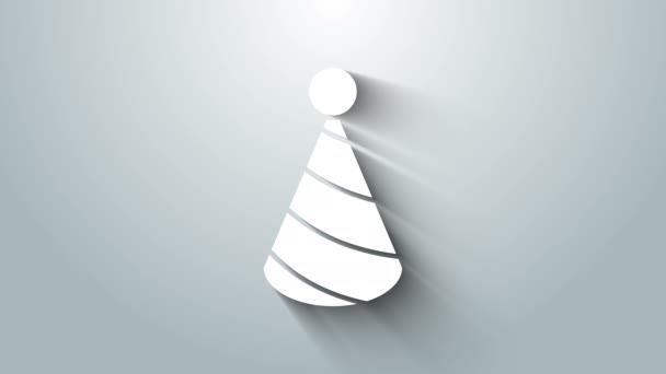 Witte Partij hoed pictogram geïsoleerd op grijze achtergrond. Verjaardagshoed. 4K Video motion grafische animatie — Stockvideo
