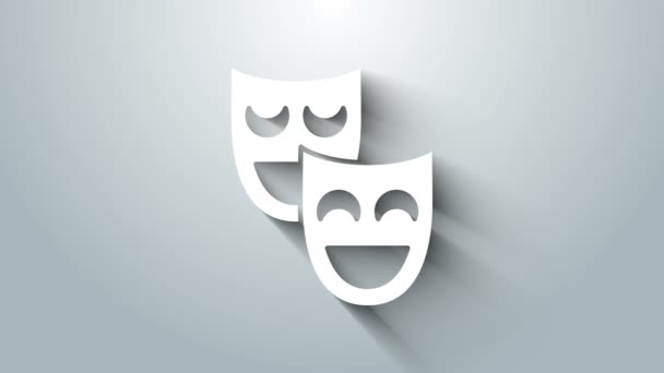 Beyaz Komedi Maskeleri ikonu gri arka planda izole edildi. 4K Video hareketli grafik canlandırması — Stok video