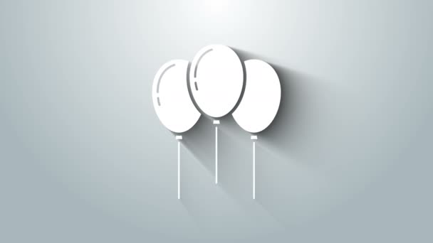 Balões brancos com ícone de fita isolado em fundo cinza. Animação gráfica em movimento de vídeo 4K — Vídeo de Stock