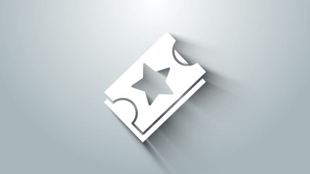 Icono de billete blanco aislado sobre fondo gris. Parque de atracciones. Animación gráfica de vídeo 4K — Vídeos de Stock