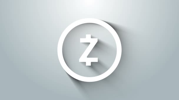 White Cryptocurrency coin Zcash ZEC icon isolated on grey background. Digital currency. Altcoin symbol. Blockchain based secure crypto currency. 4K Video motion graphic animation — Stock Video