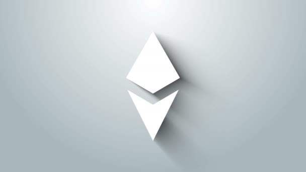 Fehér Cryptocurrency érme Ethereum ETH ikon elszigetelt szürke alapon. Altcoin szimbólum. Blokkolólánc alapú biztonságos titkosító valuta. 4K Videó mozgás grafikus animáció — Stock videók