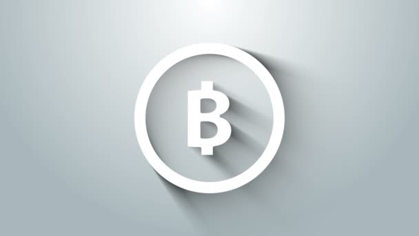 White Cryptocurrency coin Bitcoin icon isolated on grey background. Physical bit coin. Blockchain based secure crypto currency. 4K Video motion graphic animation — Stock Video