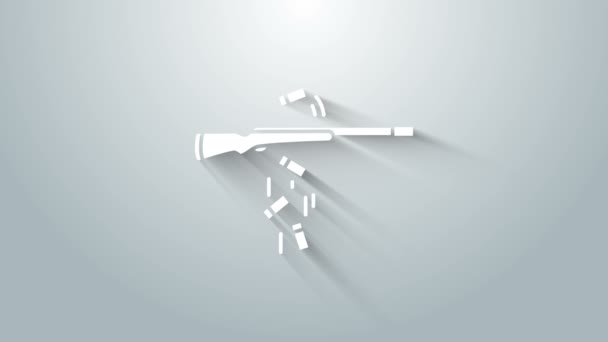 Beyaz Silah çekim ikonu gri arkaplanda izole edildi. 4K Video hareketli grafik canlandırması — Stok video