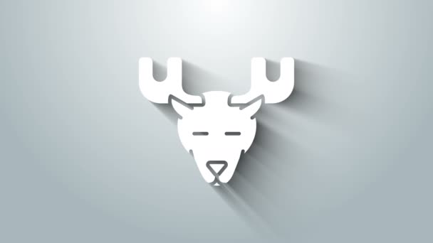 Cabeza de alce blanco con cuernos icono aislado sobre fondo gris. Animación gráfica de vídeo 4K — Vídeos de Stock
