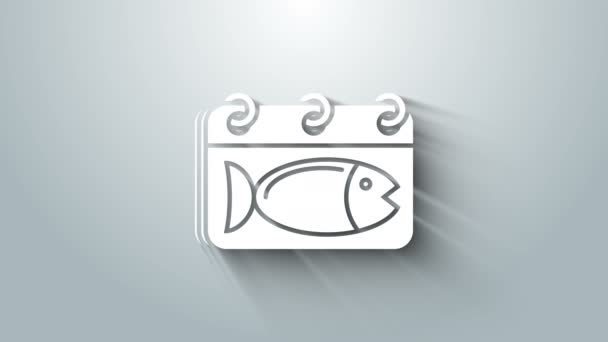 Calendário branco com um ícone de peixe isolado em fundo cinza. Dia de peixe. Animação gráfica em movimento de vídeo 4K — Vídeo de Stock