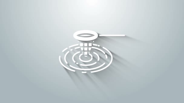 Witte visnet in water pictogram geïsoleerd op grijze achtergrond. Visserij tackle. 4K Video motion grafische animatie — Stockvideo