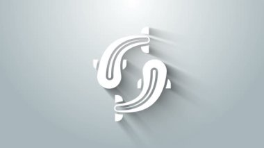 Beyaz Balık simgesi gri arkaplanda izole edildi. 4K Video hareketli grafik canlandırması