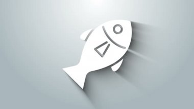 Beyaz Balık simgesi gri arkaplanda izole edildi. 4K Video hareketli grafik canlandırması