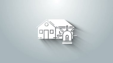 Beyaz Akıllı Ev ve Alarm Simgesi gri arka planda izole edildi. Akıllı evin güvenlik sistemi. 4K Video hareketli grafik canlandırması