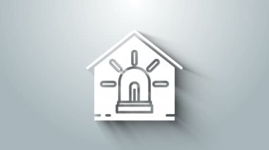 Beyaz Akıllı Ev ve Alarm Simgesi gri arka planda izole edildi. Akıllı evin güvenlik sistemi. 4K Video hareketli grafik canlandırması