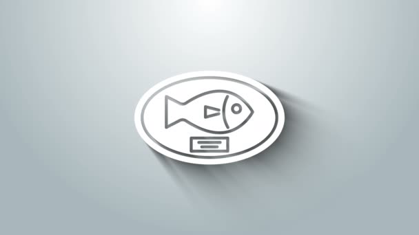 White Fish Trophäe hängt auf dem Board-Symbol isoliert auf grauem Hintergrund. Fischertrophäe an der Wand. 4K Video Motion Grafik Animation — Stockvideo