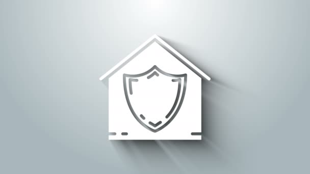 Bílý dům pod ochranou ikona izolované na šedém pozadí. Ochrana, bezpečnost, ochrana, obrana, obrana. Grafická animace pohybu videa 4K — Stock video