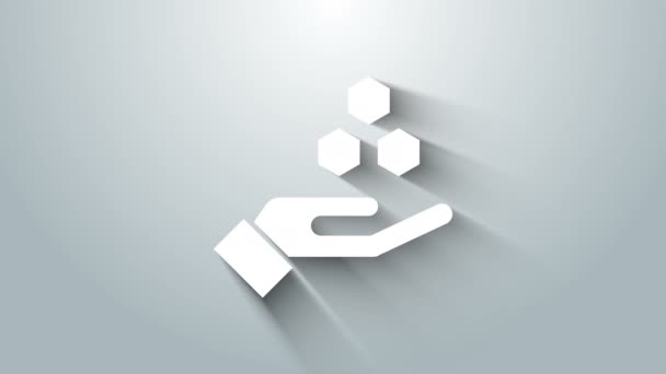 Fehér Méhsejt és a kéz ikon elszigetelt szürke háttér. Mézsejt szimbólum. Édes természetes étel. 4K Videó mozgás grafikus animáció — Stock videók