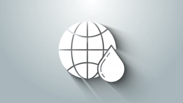 Карта білого медоносця у світі іконка ізольована на сірому фоні. Всесвітній день бджіл. Концепція екологічної події. 4K Відео рух графічна анімація — стокове відео