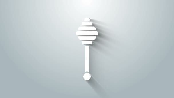 Icono de palo de cacerola de miel blanca aislado sobre fondo gris. Cuchara de miel. Animación gráfica de vídeo 4K — Vídeo de stock