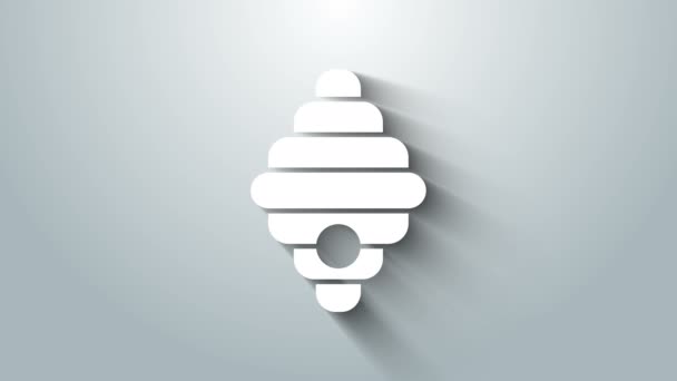 Vit kupa för bin ikon isolerad på grå bakgrund. Bikupans symbol. Bikupa och biodling. Söt naturlig mat. 4K Video motion grafisk animation — Stockvideo