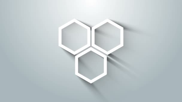 Biała ikona plastra miodu na szarym tle. Symbol komórek miodu. Słodkie naturalne jedzenie. 4K Animacja graficzna ruchu wideo — Wideo stockowe