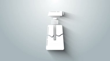 Beyaz krem ya da losyon kozmetik tüp ikonu gri arka planda izole edilmiş. Erkekler için vücut bakım ürünleri. 4K Video hareketli grafik canlandırması