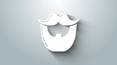 Beyaz Bıyık ve sakal ikonu gri arka planda izole edilmiş. Berber dükkanı sembolü. Yüz kılı stili. 4K Video hareketli grafik canlandırması