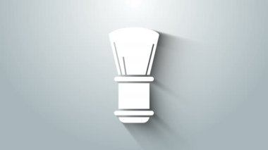 Gri arkaplanda beyaz tıraş fırçası simgesi izole edildi. Berber dükkanı sembolü. 4K Video hareketli grafik canlandırması