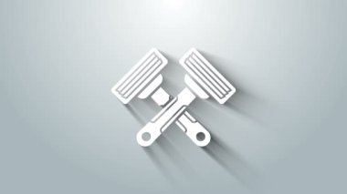 Gri arka planda beyaz haçlı tıraş bıçağı simgesi izole edildi. 4K Video hareketli grafik canlandırması