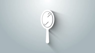 Beyaz El ayna simgesi gri arkaplanda izole edildi. 4K Video hareketli grafik canlandırması