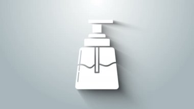 Gri arkaplanda beyaz tıraş losyonu ikonu var. Parfüm spreyi ikonu. Erkek parfüm şişesi. 4K Video hareketli grafik canlandırması