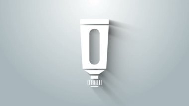 Beyaz krem ya da losyon kozmetik tüp ikonu gri arka planda izole edilmiş. Erkekler için vücut bakım ürünleri. 4K Video hareketli grafik canlandırması