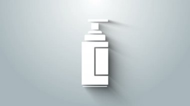 Beyaz krem ya da losyon kozmetik tüp ikonu gri arka planda izole edilmiş. Erkekler için vücut bakım ürünleri. 4K Video hareketli grafik canlandırması