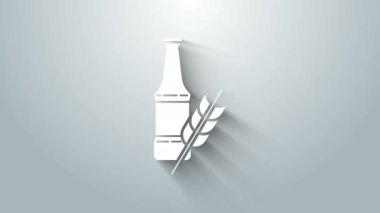 Beyaz bira şişesi simgesi gri arkaplanda izole edilmiş. 4K Video hareketli grafik canlandırması