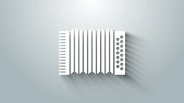 Beyaz Müzik enstrümanı akordeon simgesi gri arkaplanda izole edildi. Klasik bayan, harmonik. 4K Video hareketli grafik canlandırması