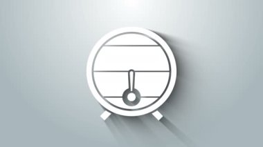 Askıda beyaz ahşap varil ve gri arka planda durdurma simgesi var. 4K Video hareketli grafik canlandırması