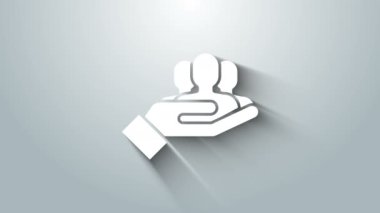 Beyaz Proje ekip taban simgesi gri arkaplanda izole edildi. İş analizi ve planlama, danışmanlık, takım çalışması, proje yönetimi. 4K Video hareketli grafik canlandırması