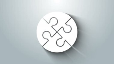 Gri arkaplanda beyaz yapboz parçası izole edildi. İş, pazarlama, finans, şablon, düzen, bilgi grafikleri, internet konsepti. 4K Video hareketli grafik canlandırması