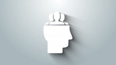 Beyaz Proje ekip taban simgesi gri arkaplanda izole edildi. İş analizi ve planlama, danışmanlık, takım çalışması, proje yönetimi. 4K Video hareketli grafik canlandırması