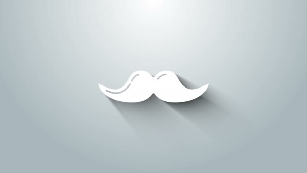 Witte snor pictogram geïsoleerd op grijze achtergrond. Barbershop symbool. Gezichtshaar stijl. 4K Video motion grafische animatie — Stockvideo