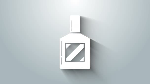 Icono Aftershave blanco aislado sobre fondo gris. Icono de spray de Colonia. Frasco de perfume masculino. Animación gráfica de vídeo 4K — Vídeos de Stock