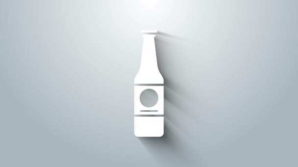 Icono de la botella de cerveza blanca aislado sobre fondo gris. Animación gráfica de vídeo 4K — Vídeos de Stock