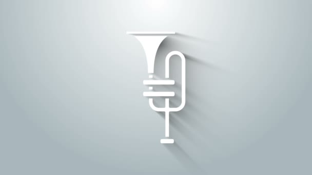 White Musical instrument trumpet icon isolated on grey background. 4K Video motion graphic animation — Stock Video